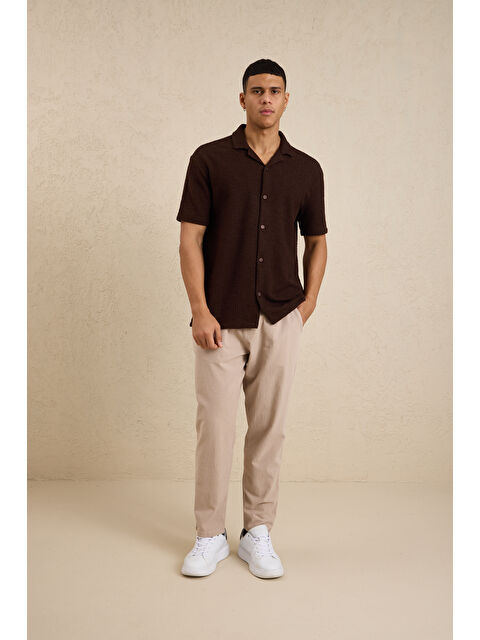 Danger Erkek Teknik Kumaş Jakarlı Gömlek Kahverengi - S000527754-19413