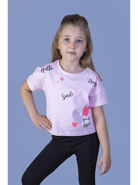 Toontoykids Kız Çocuk Crop Model Neon Baskılı Tişört