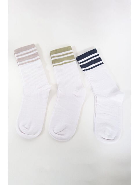 C&City Erkek Çizgili Uzun 3'lü Soket Çorap Seti Gök Mavi - S000220257-17437