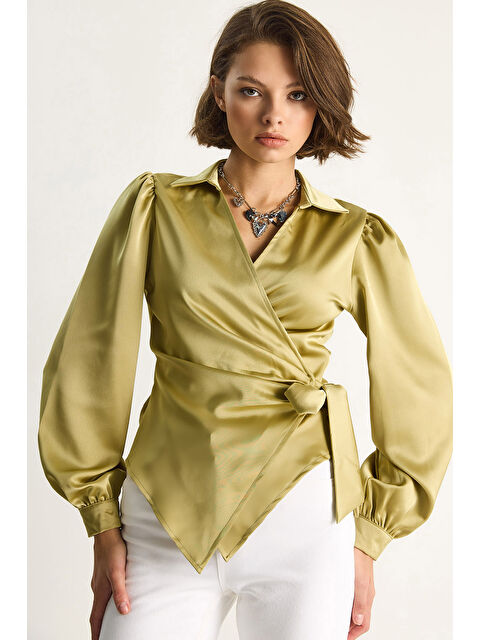 SHADE Kadın Yandan Baglamalı Saten Bluz - S000442414-18194
