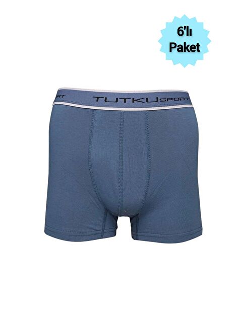 Tutku 6'lı Erkek Mavi Elastan Boxer - S000226460-17234