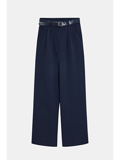 Saade Lacivert Kadın Yüksek Bel Elastanlı Palazzo Pantolon - Kemerli - S000506759-21164