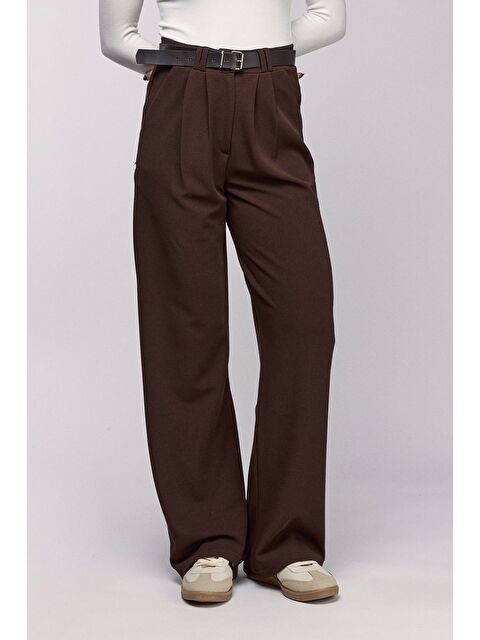 Saade Kahverengi Kadın Yüksek Bel Elastanlı Palazzo Pantolon - Kemerli - S000506759-19413