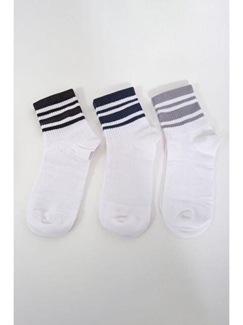 C&City Erkek Çizgili Kısa 3'lü Soket Çorap Seti Okyanus - S000220256-17234