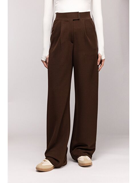 Saade Kahverengi Kadın Yüksek Bel Elastanlı Palazzo Pantolon - Cırtlı - S000499922-19413