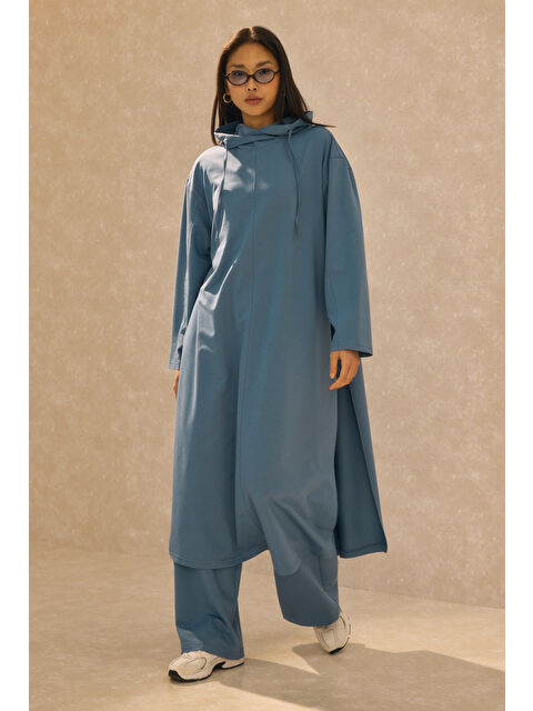 HE-QA Kapüşonlu Uzun Sweat Denim