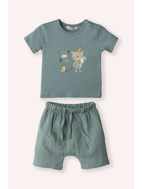 Panço Yenidoğan Baskı Detaylı Müslin Şortlu Mint 2'li Takım - S000524294-1180