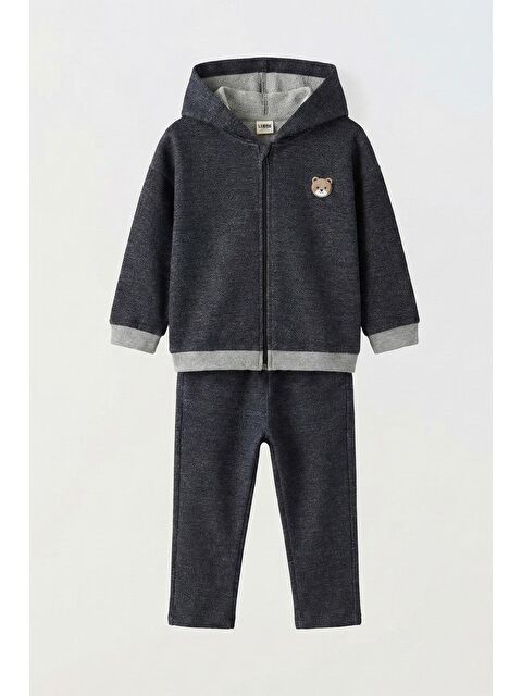 Luess Erkek Çocuk Hamster Nakışlı 3 İplik Jean Görünümlü Alt Üst Takım - S000495561-21164