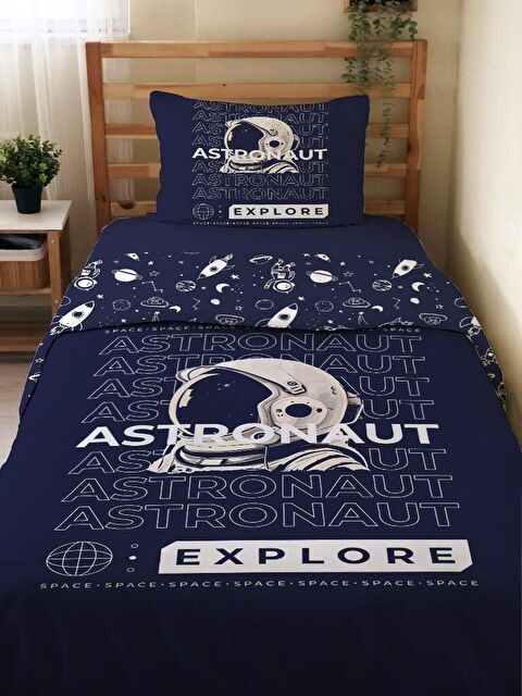 Evmila Çift Taraflı Astronot Desenli Çarşafsız Takım Tek Kişilik Nevresim Takımı 160x220 Cm - S000123272-23173