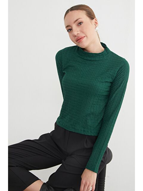 Fullamoda Dik Yaka Bürümcük Kumaş Bluz - S000455064-19416