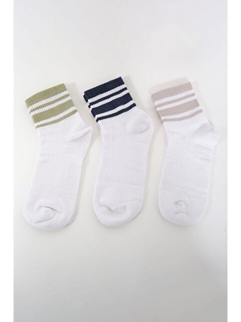 C&City Erkek Çizgili Kısa 3'Lü Soket Çorap Seti Gök Mavi - S000220256-17437