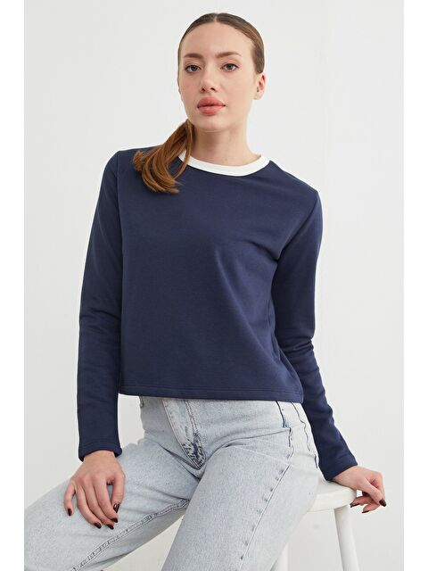 Fullamoda 3 İplik Şardonsuz Yakası Ribanalı Sweatshirt - S000463901-21164