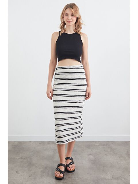 Fullamoda Çizgili Beli Lastikli Triko Etek - S000398648-19351