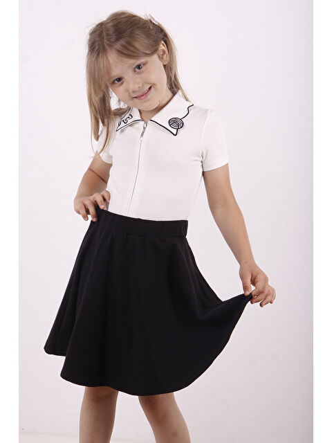 Toontoykids Kız Çocuk Yakası Kedi Nakışlı Fermuarlı Tişört - S000375002-19965