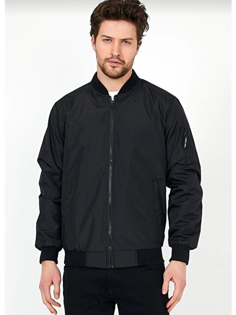 Comstar Erkek Fermuarlı Siyah Kolej Ceket
