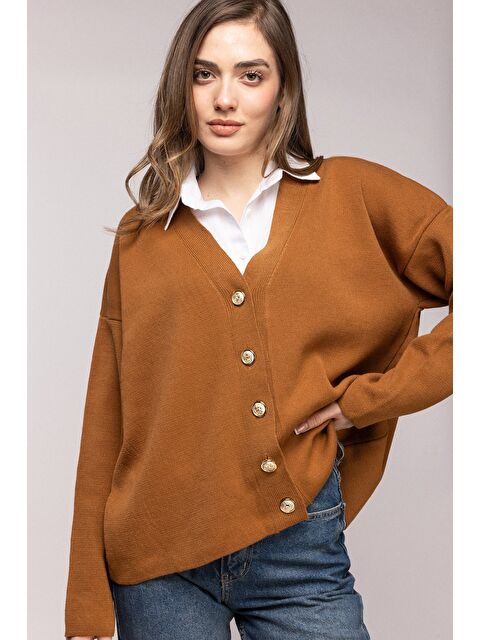 Saade Taba Gömlek Görünümlü Oversize Triko Hırka - S000506766-14955