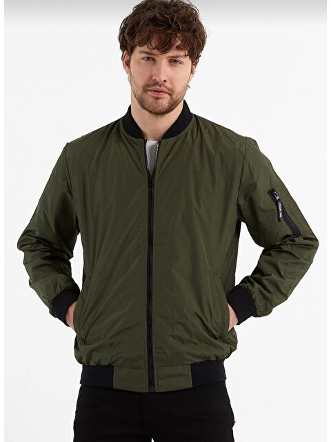 Comstar Erkek Fermuarlı Haki Kolej Ceket