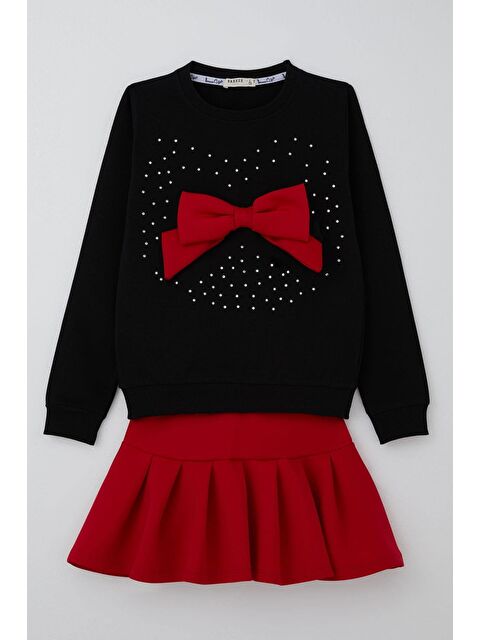 Breeze Kız Çocuk Etekli Takım Taş İşlemeli Fiyonk Aksesuarlı Siyah (6-12 Yaş) - S000491436-19351