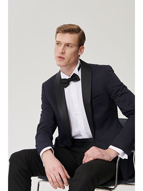 Altınyıldız Classics Erkek Lacivert-Siyah Ekstra Slim Fit Desenli Smokin Damatlık