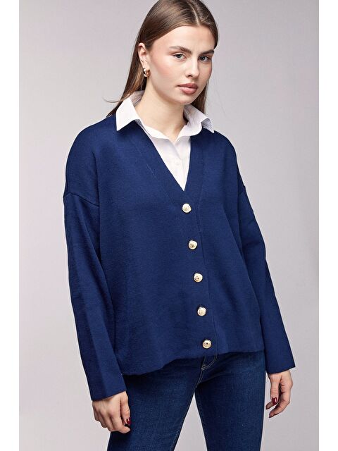 Saade Lacivert Gömlek Görünümlü Oversize Triko Hırka - S000506766-21164