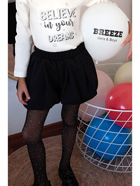 Breeze Kız Çocuk Etek Görünümlü Balon Şort Paçası Beli Lastik Detaylı Siyah (9-10 Yaş) - S000491438-19351