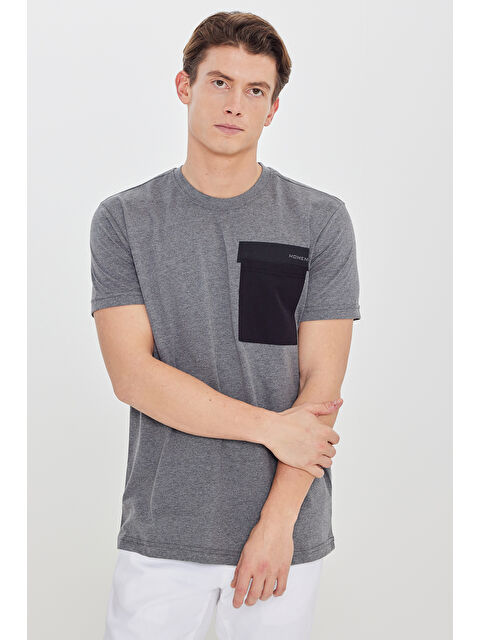 AC&Co / Altınyıldız Classics Erkek Antrasit Oversize Bol Kesim Bisiklet Yaka %100 Pamuk Kısa Kollu Desenli Tişört