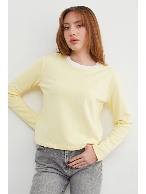 Fullamoda 3 İplik Şardonsuz Yakası Ribanalı Sweatshirt - S000463901-20072