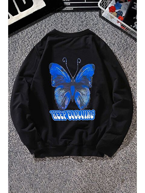 uyguntarz Unisex Butterfly Baskılı Bisiklet Yaka %100 Pamuk Sweatshirt - S000269645-19351