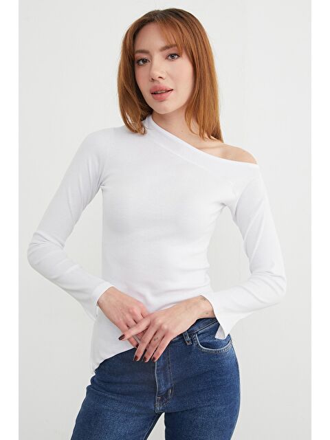 Fullamoda Basic Asimetrik Yırtmaçlı Tek Omuz Bluz - S000463898-20063