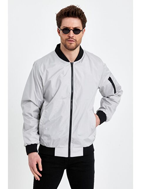 Comstar Erkek Fermuarlı Gri Kolej Ceket