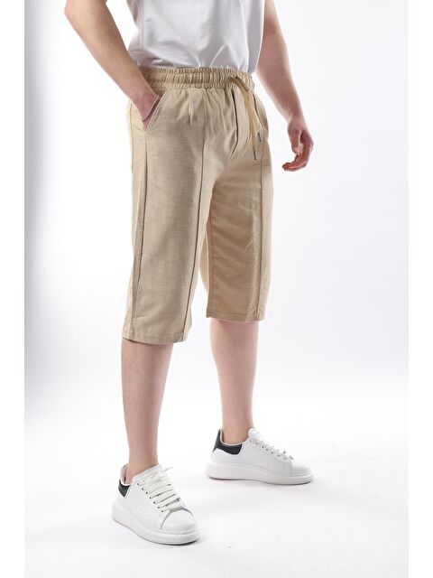 Madmext Bej Erkek Keten %100 Pamuk Kapri Şort 6538 - S000197579-19928