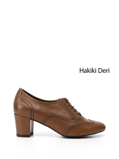 GÖNDERİ(R) Kadın KAHVERENGİ-TABA Bağcıklı Kalın Topuklu Hakiki Deri Oxford Ayakkabı - S000493451-37323