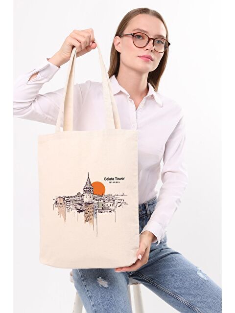 Bagg Kanvas İstanbul Güneşli Galata Baskılı Bez Çanta - S000334648-19966