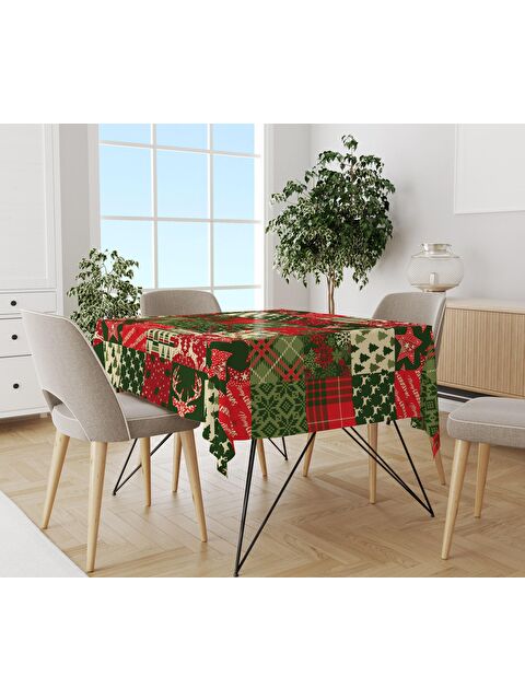 Evmila Yılbaşı Desenli Kadife Doku Masa Örtüsü - S000111195-23173