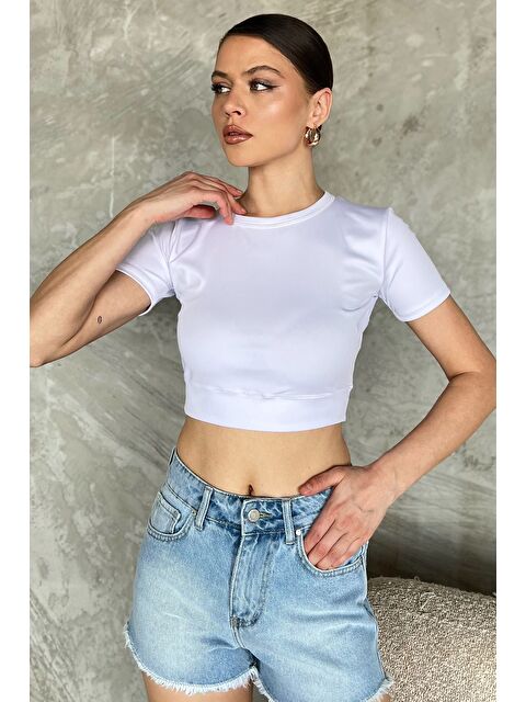 Gülseli Kadın Bisiklet Yaka Elastanlı Crop Top Bluz - S000387685-20063