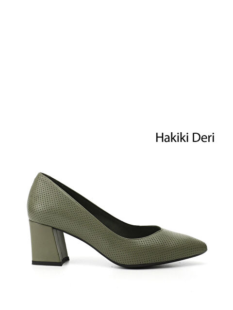 GÖNDERİ(R) Kadın YEŞİL Sivri Burun Orta Kalın Topuklu Hakiki Deri Ayakkabı - S000493457-18194