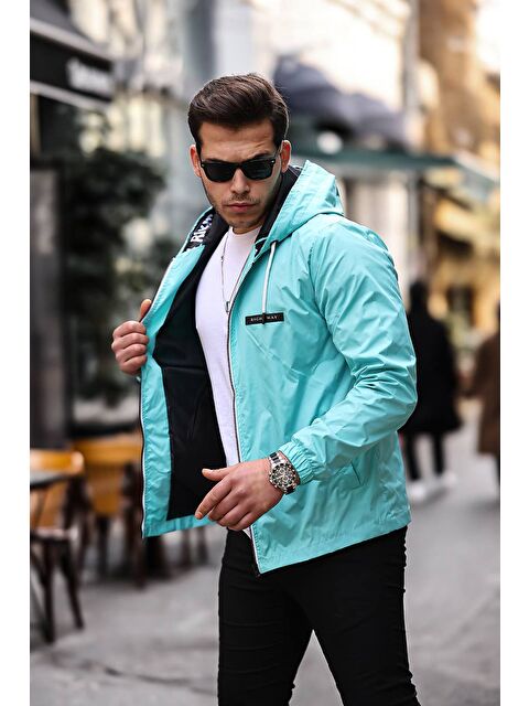 Comstar Erkek Fermuarlı Kapüşonlu Mint Rüzgarlık & Yağmurluk