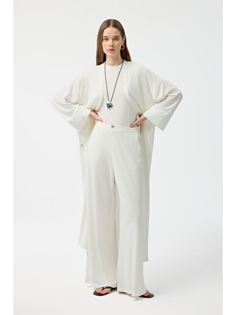 Kadriye Baştürk Modal Cupra Pantolon Bluz Abaya Takım Ekru