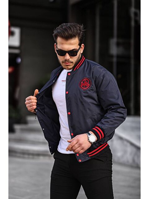 Comstar Erkek Baskılı Kapüşonlu Lacivert Kolej Ceket