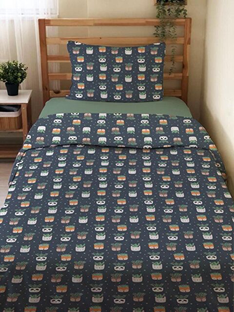 Evmila Çift Taraflı Hayvan Desenli Çarşafsız 2'li Takım Baskılı Tek Kişilik Nevresim Takımı 160x220 Cm - S000123832-23173