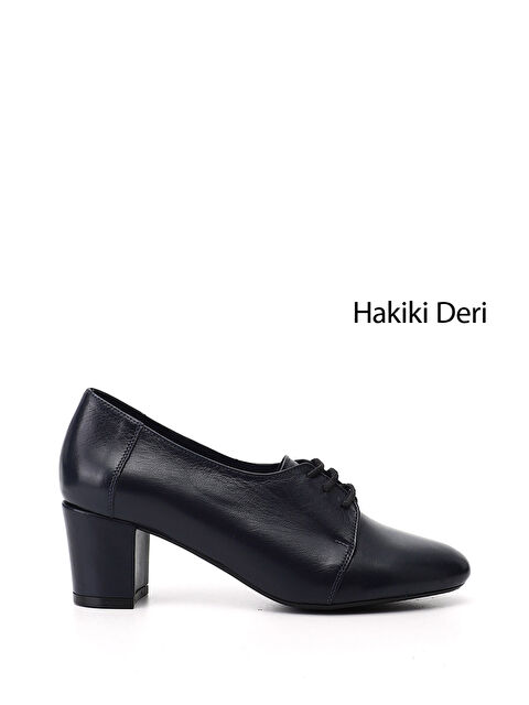 GÖNDERİ(R) Kadın AÇIK LACİVERT Bağcıklı Kalın Topuklu Hakiki Deri Oxford Ayakkabı - S000493459-19459