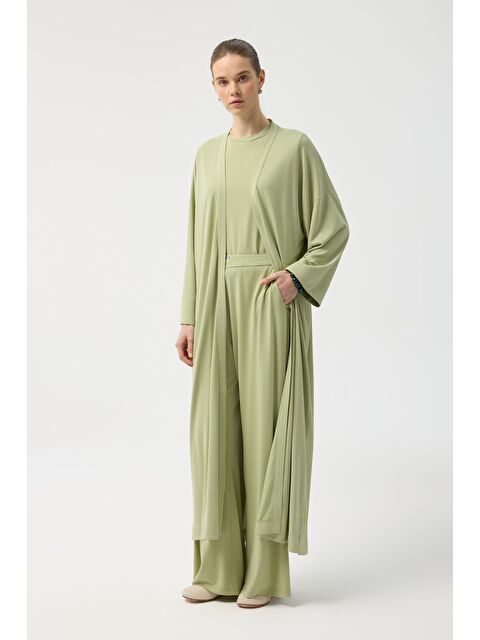 Kadriye Baştürk Modal Cupra Pantolon Bluz Abaya Takım Yeşil
