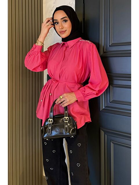 Julude Omuz Büzgülü Ve Taşlı Tesettür Gömlek - S000387711-18686