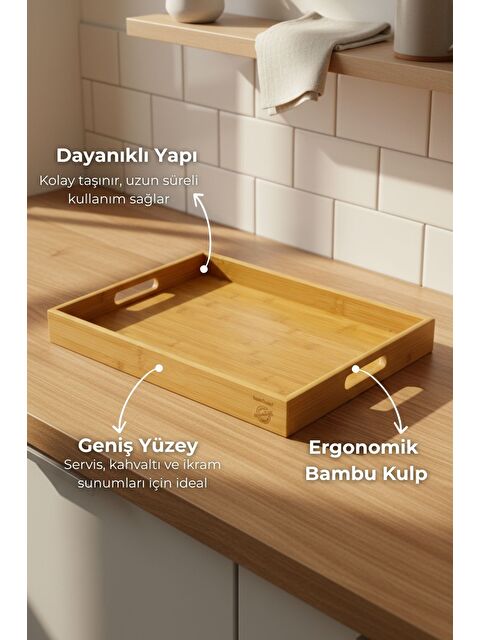 Bambum Lara Bambu Desenli Tepsi Orta