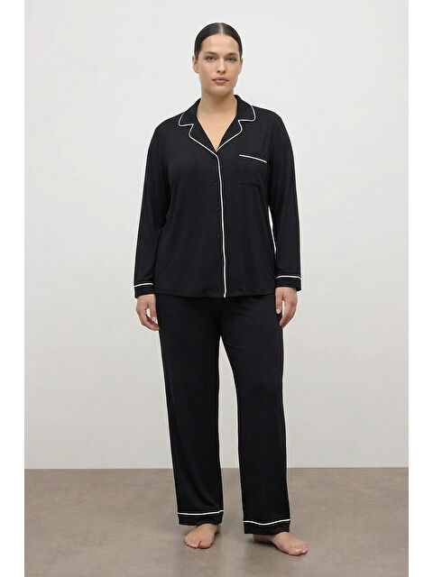 Mylinemoda Kontrast Biyeli Penye Pijama Takımı - S000531469-19351