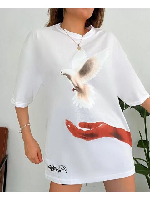 Jane's Dijital Baskılı T-Shirt - Beyaz