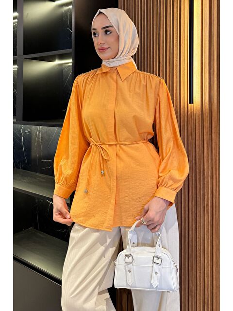 Julude Omuz Büzgülü Ve Taşlı Tesettür Gömlek - S000387711-7379