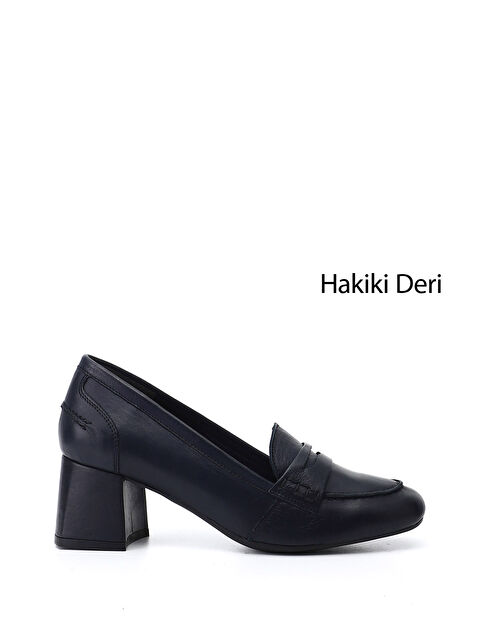 GÖNDERİ(R) Kadın AÇIK LACİVERT Küt Burun Kalın Topuklu Hakiki Deri Ayakkabı - S000493462-19459