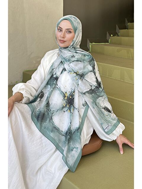 Lamelif Bohem Çiçek Desen Soft Şal Çağla Yaprak Yeşili - S000529600-14939