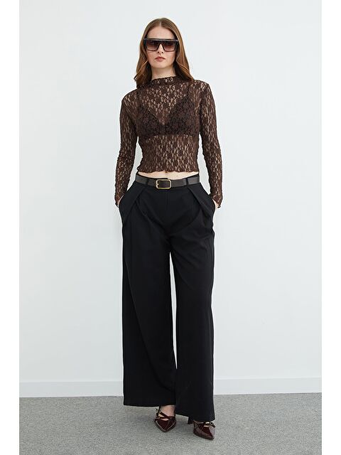 Fullamoda Beli Kemerli Pileli Yüksek Bel Pantolon - S000531471-19351